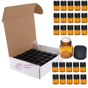 Buteleczka szklana 1 ml z zakraplaczem – fiolka na próbki olejków, LFGB . Zestaw 25x