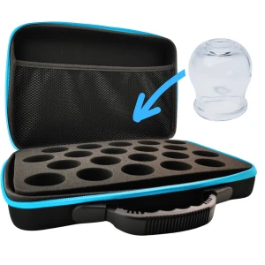 Walizka etui na bańki szklane 20x 3 -3,5 cm czarna z niebieskim zamkiem