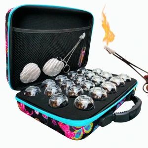 Bańki ogniowe szklane 20 szt. – zestaw w etui Ciemne Motyle i szczypczyki