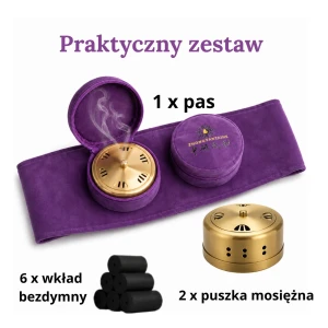 Zestaw: pas + mosiężne pudełka + 6x moxa bezdymna