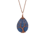 Naszyjnik niebieska kropla z kamienia lawowego otulona miedzianym drzewem 