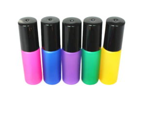 Zestaw 5 sztuk rollon tęczowy perłowe szkło 5 ml czarna zakrętka 