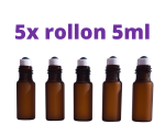 Zestaw 5x butelka szklana szroniona rollon brąz 5 ml