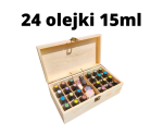 Skrzyneczka drewniana organizer na 24 olejki eteryczne  + olej bez logo
