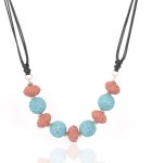 Naszyjnik kamienie lawowe jak korale na regulowanym rzemyku - wiosenny poranek